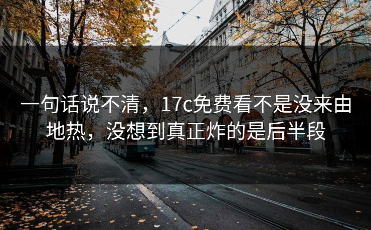 一句话说不清，17c免费看不是没来由地热，没想到真正炸的是后半段
