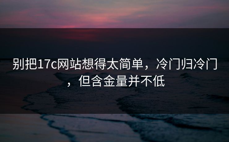 别把17c网站想得太简单，冷门归冷门，但含金量并不低