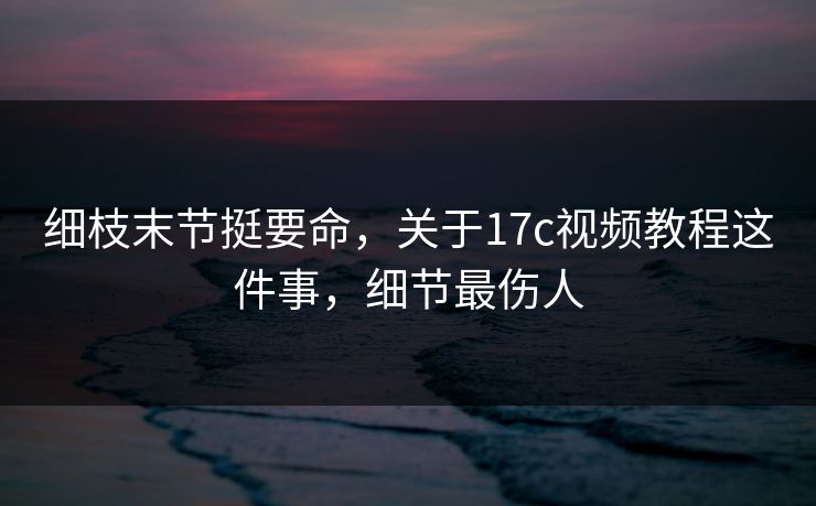 细枝末节挺要命，关于17c视频教程这件事，细节最伤人