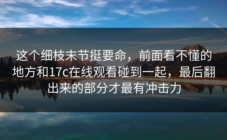 这个细枝末节挺要命,前面看不懂的地方和17c在线观看碰到一起,最后翻出来的部分才最有冲击力 这个细枝末节挺要命,前面看不懂的地方和17c在线观看碰到一起,最后翻出来的部分才最有冲击力